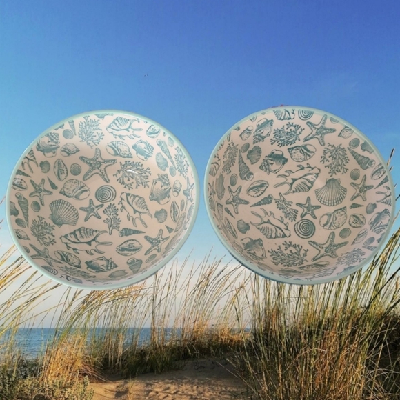 Light Blue Seashell Bowls 2pc Set NWT - Picture 4 of 8